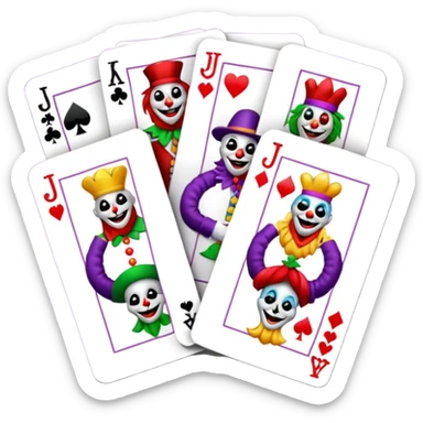 bunch of 3 poker cards, with crazy colorful jolly jokers inside sticker