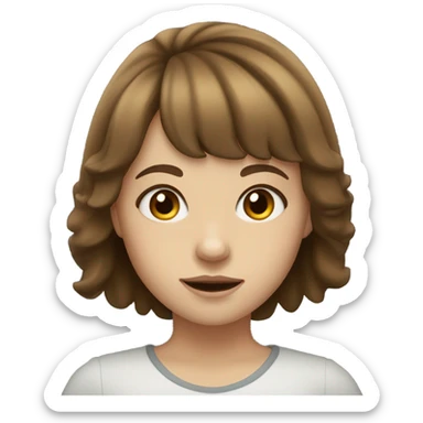 girl with brown hair with bangs and a little wavy, white skin and honey-colored eyes sticker