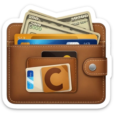 portefeuille marron avec pleins de billet et carte bancaire sticker