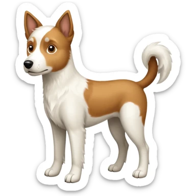 a full body large white parson russell looking dog the size of a kelpie with light brown ears and a light brown patch on one eye and a large snout sticker
