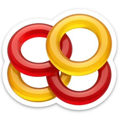 emoji de 2 gomitas en forma de aro una colo rojo y otra amarillo de muy gruesas muy muy sticker