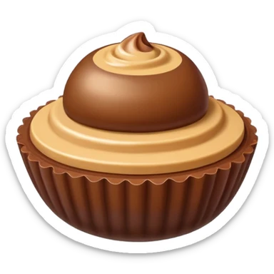classic emoji style buckeye candy, round, glossy chocolate shell, lighter peanut butter top sticker