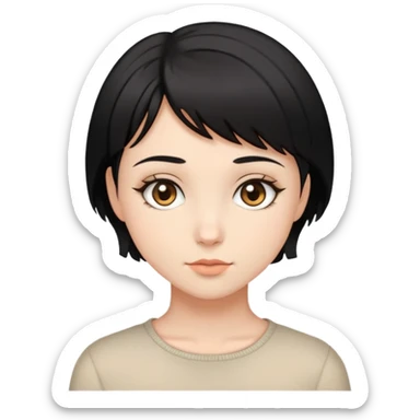 Chica de pelo corto en capas negro, piel blanca y ojos marron claro sticker