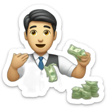 bank clerk throwing money away sticker