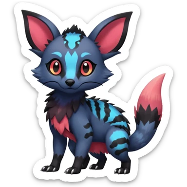 Rare realistic exotic cute gothic colorful Salandit-Eevee-Civet-species-Fakemon-hybrid-creature, with markings, full body sticker