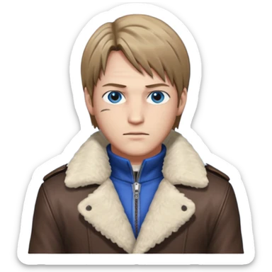 Leon Kennedy from resident evil 4 remake in sheepskin coat with blue eyes sticker