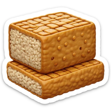 Cinematic Realistic Tempeh Dish Emoji, showcasing fermented soy cake cooked to a crispy finish rendered with lifelike textures and warm, inviting lighting. sticker
