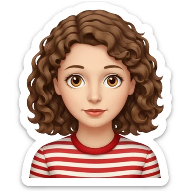 fair-skinned caucasian woman, 40s, chin-length wavy/curly/unruly brown-ish hair with a few white stripes, hazel eyes sticker