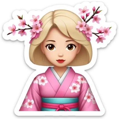 Girl wearing kimono with cherry blossoms sticker