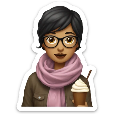 Black haired girl with square glasses in Italy wearing jackets and a scarf and eating gelato sticker