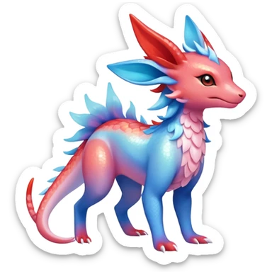 Colorful Iridescent Exotic Amaura-Salandit-Aurorus-Sylveon-Fakémon-hybrid-creature (full body)  sticker