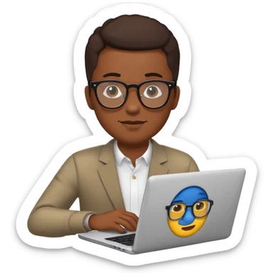 Black man with glasses working on a laptop, emoji style sticker