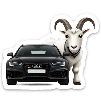 Goat in puffy black coat driving Audi 2024 RS6 sticker
