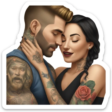 Hyper Realistic beautiful woman touching the cheek of a very handsome tattooed man sticker