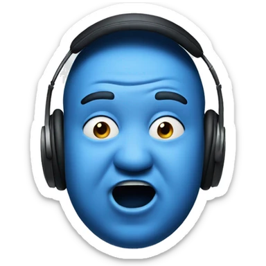 the face of fat blue man with earphones and surprised sticker