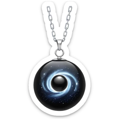 floating black onyx orb with a pure silver aura, cosmic particles swirling around it, silver chain floating midair like starlight sticker