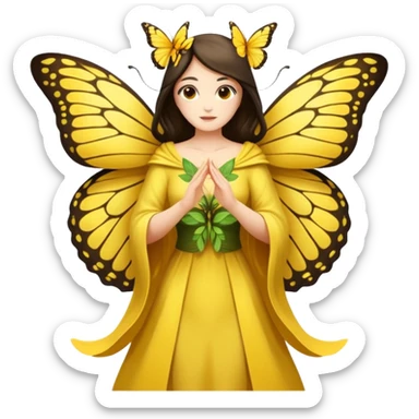 nature spirit woman dressed as butterfly herald yellow, wing sleeves spread sticker
