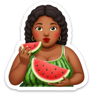 fat obese black woman that is eating watermelon sticker