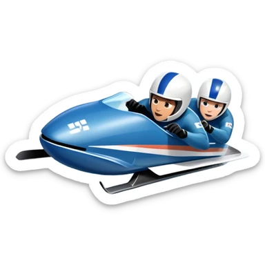 An icon featuring a sleek bobsled with athletes racing down an icy track at high speed, helmets on and bodies aligned for aerodynamics. Surrounded by icy curves, snowbanks, and a wintry mountain backdrop. Transparent background captures the thrill and precision of bobsleigh. sticker