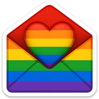 gay pride emoji, rainbow envelope, open with heart sticker