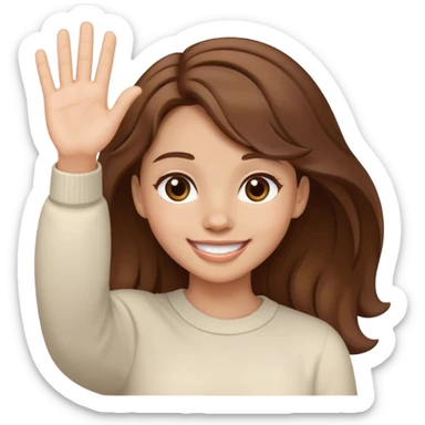 smiling girl with brown hair waving sticker