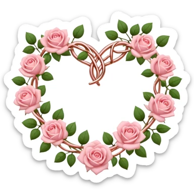 heart shape rose gold vine with pastel pink roses border sticker