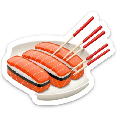 Japanese cuisine humanless avatar in minimalist emoji-style illustration. Sushi and chopsticks, clean lines, red white colors, flat design, calm and modern. sticker