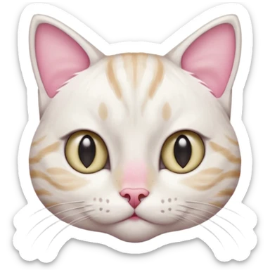 Wide-eyed white and tabby cat with a serious, curious expression 😐👀. Pink nose 💗, upright ears 🐱, and soft fur with a clean white chest and face, plus subtle tabby markings on the ears and side of the face. Looks like she just heard something mildly concerning but is trying to stay polite sticker