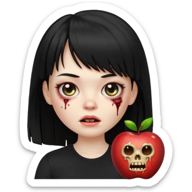 uma garota zumbi no formato Memoji da apple com o cabelo cumprido, preto liso e com franja, blusa preta sticker