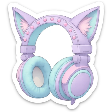 Change the image to pastel goth colors including lavender, mint, baby pink, and pale blue. Keep the cat ears. Render in a realistic anime style with a transparent background. sticker