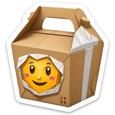takeout box that looks like it has been in a trash can, no faces, no people, just non alive objects sticker