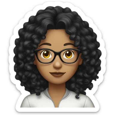 one white woman long curly black hair glasses sticker