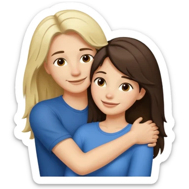 A happy boyfriend and girlfriend hug. She is brunette sexy with long hair. He is blonde short hair sticker