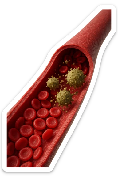 tossine che entrano in una vena umana anatomica realistica, vista dall'alto, iperrealistica 4k sticker