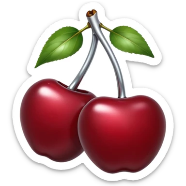 A pair of cherries emoji made of liquid silver chrome, smooth rounded shapes, glossy metallic surface, subtle sensual vibe, luxury sexy aesthetic, iOS emoji style, centered, clean white background sticker