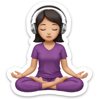 An East Asian woman🧘🏻‍♀️ is sitting cross-legged in a meditation pose, wearing Apple headphones🎧 and listening to music. The song is so beautiful that she has her eyes closed and tears streaming down her face. sticker