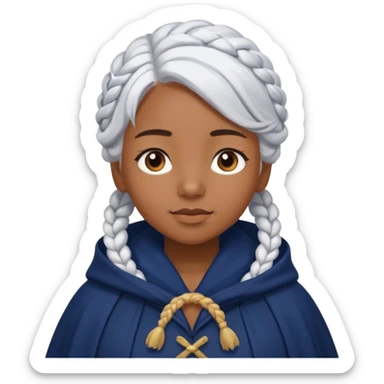 braid white hair, brown skin girl, navy cloak sticker
