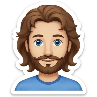 Lebanese man with one blue eye and one brown eye, light beard, kind smile, blue shirt, brown longish wavy hair sticker