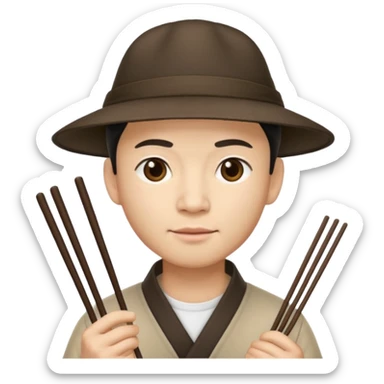 Chinese guy with a hat and chopsticks sticker