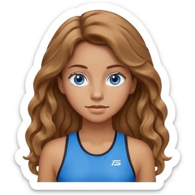Girl with light brown wavy long hair and blue eyes who likes the gym sticker
