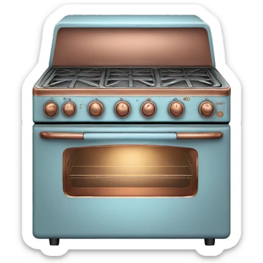 Realistic pastel blue and metallic copper vintage oven. sticker