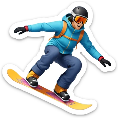 An icon showing a snowboarder performing an exciting jump on a snow-covered slope. The background features towering mountains, snow-covered trees, and a bright, clear sky. Transparent background highlights the speed, agility, and thrill of snowboarding. sticker