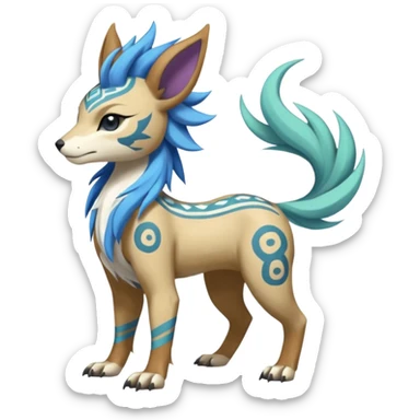 Tropical Tiny Marked Patterned Tribal Colorful Skilled Adept Graceful Asian Painted WereGarurumon-Suicune-Linoone-Meloetta-fusion-hybrid-creature (full body) sticker