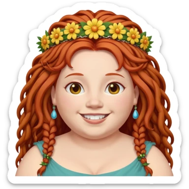 fat redhead woman with dreadlocks and floral tiara sticker