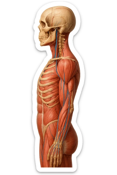 corpo umano anatomico di profilo realistico con schiena piatta, iperrealistico 4k sticker