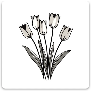 Bouquet of tulips with stems and leaves. Using specific pastel colors (dd9fb0, ffc6d3, a3bfc9, c4bee2, f1b091). Hand-drawn doodle style with delicate flower details. Multiple tulip blossoms in different stages of opening. Elegant floral design with transparent background. sticker