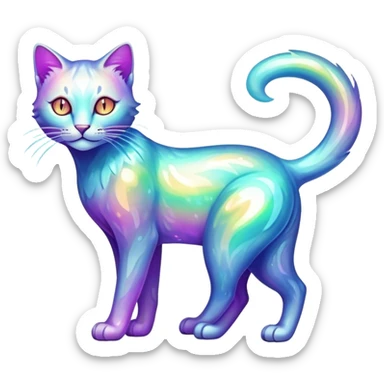 Colorful vibrant transparent iridescent luminescent ethereal fantasy-lynx-leopard-cheetah-caracal-serval-feline-animal, full-body sticker