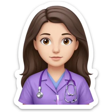 pretty brunette nurse with long hair in lilac scrubs sticker