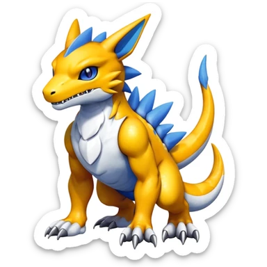 Cute Shiny Agumon-Greymon-Renamon-Fakémon-hybrid-creature (full body)  sticker