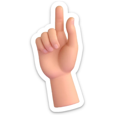 3D emoji style hand with index finger curled downward like a hook, thumb resting over it, other fingers extended upright sticker